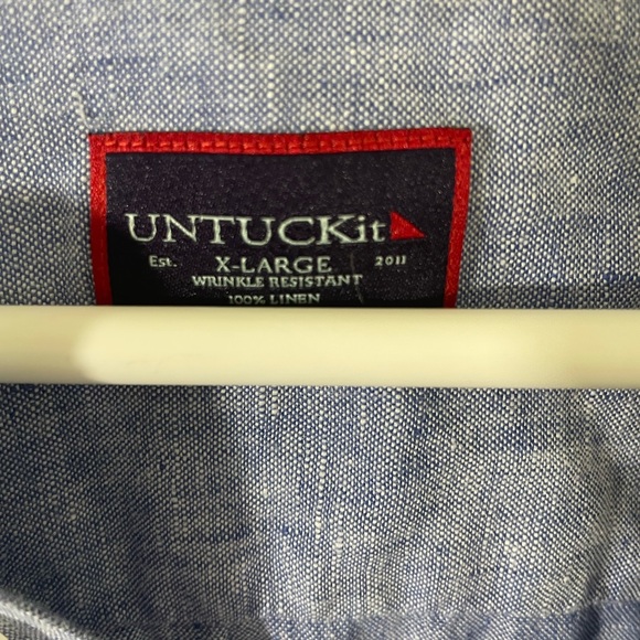 UNTUCKit 100% Linen Blue Short Sleeve Cameron Button Down Shirt Size XL‎ EUC - Picture 7 of 7
